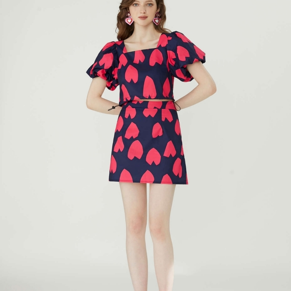 NWT Skirt (Hearts) Pink and Navy - Picture 2 of 9